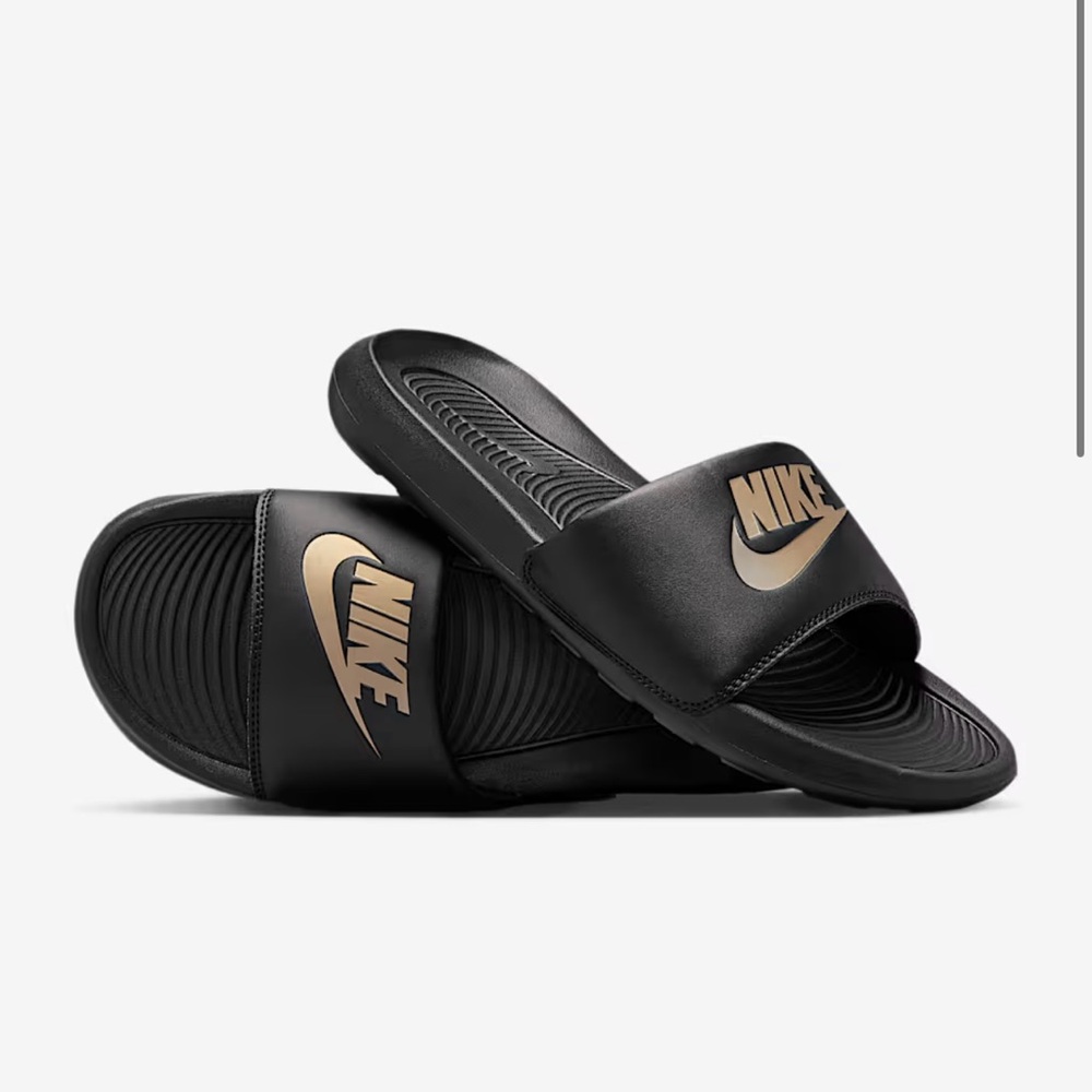 Nike Black and Gold Slides